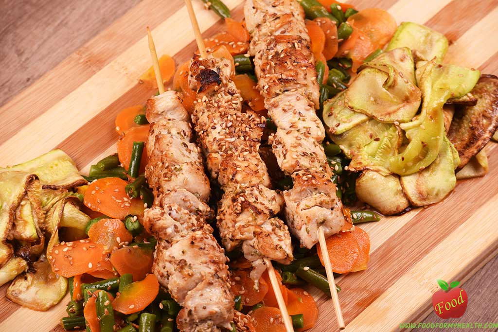 Chicken kebab with sesame