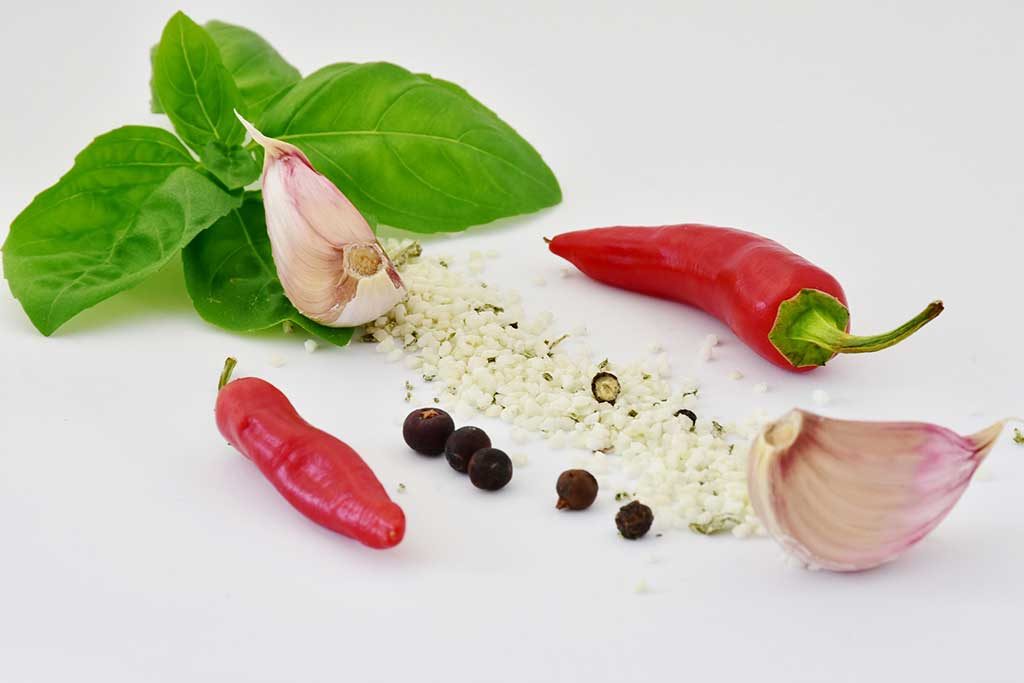 Garlic and chili on a table