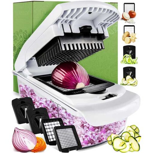 Fullstar Vegetable Chopper, Spiralizer and Onion Chopper with Container - Pro Food Chopper - Slicer Dicer Cutter - 4 Blades