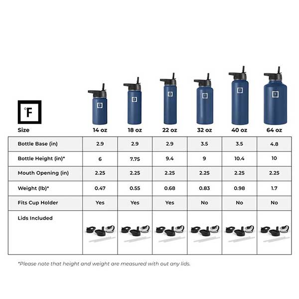 Wide Mouth Water Bottle with Straw Lid Sizes