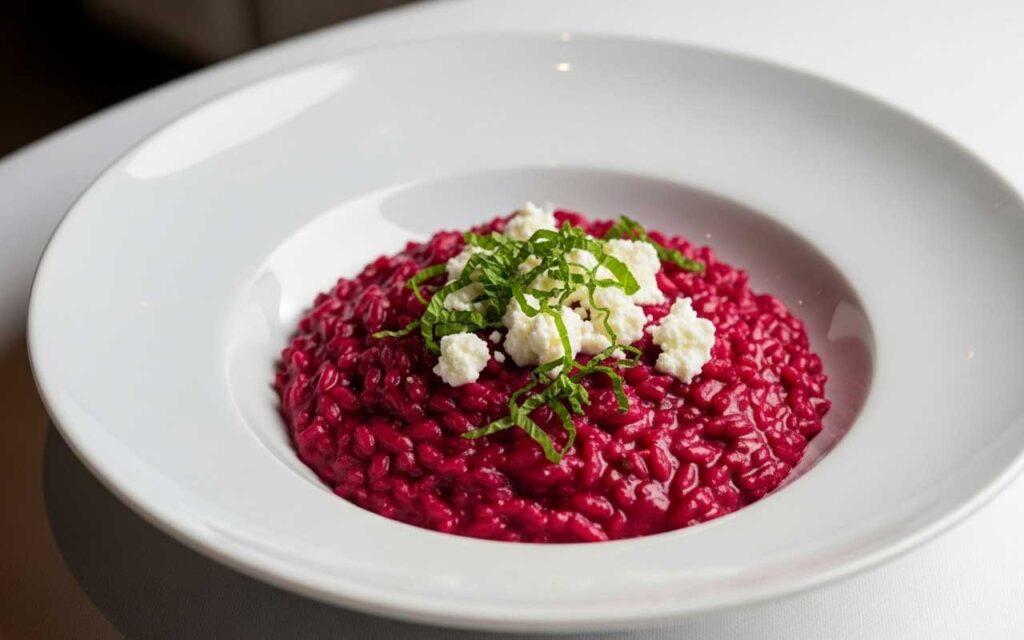 Beetroot Risotto with Feta and Mint